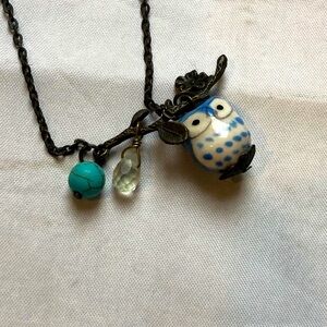 Owl on a‎ limb metal and bead necklace
